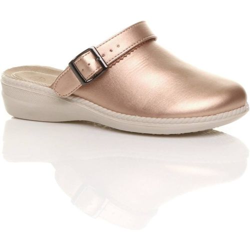 AJVANI Women's Low Wedge Heel Slingback Clogs Faux Leather Mules in Rose Gold