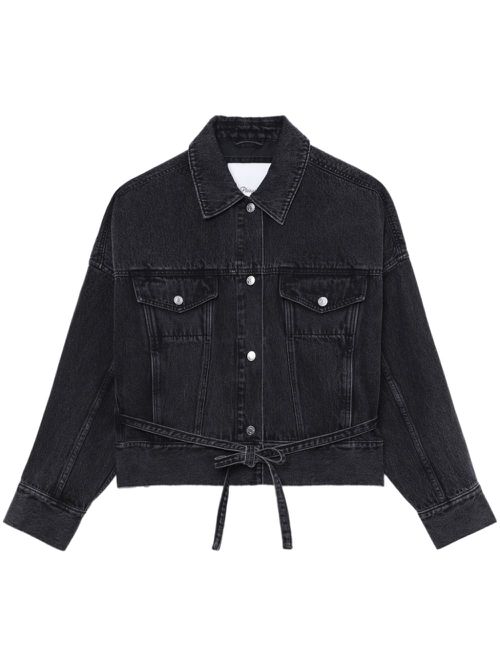 Button-up belted denim jacket - Black