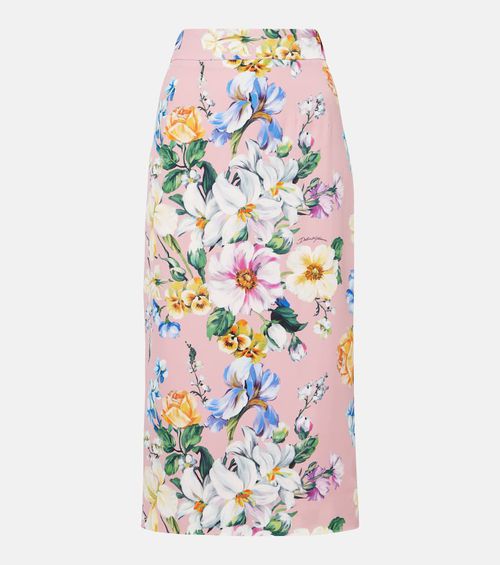 Floral silk-blend pencil skirt