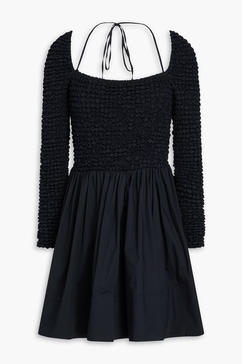 Cassidy shirred cotton-blend poplin mini dress - Black - M