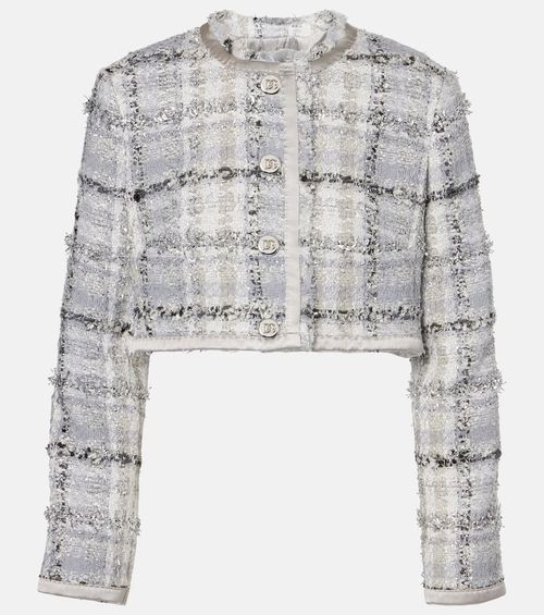 Checked cropped lamé tweed jacket
