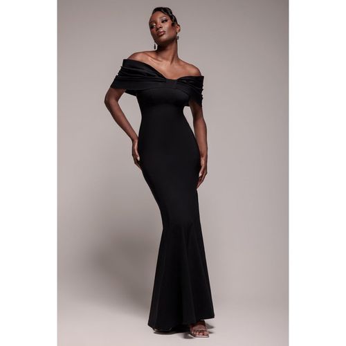 Goddiva Bardot Bow Neck Maxi Dress - Black