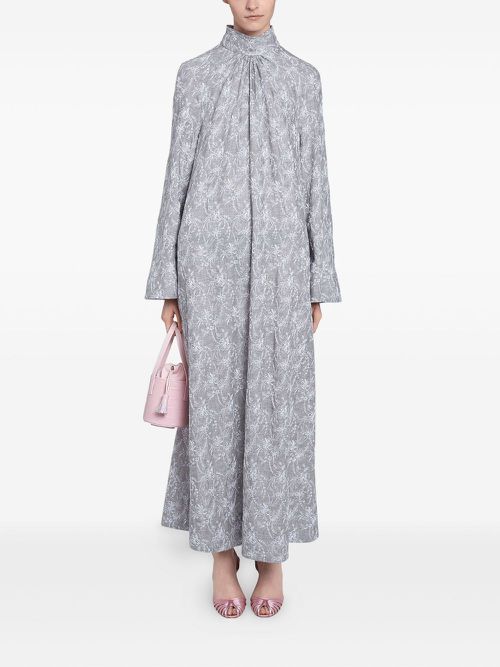 Embroidered high-neck dress - Grey