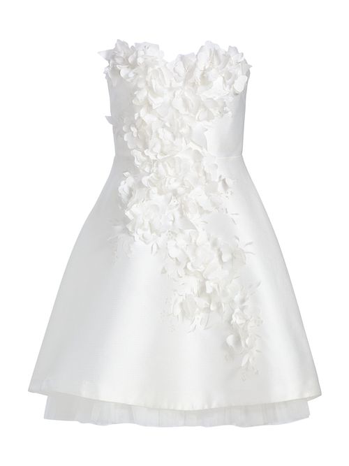 Women's Floral Appliqué Strapless Cocktail Dress - Light Ivory
