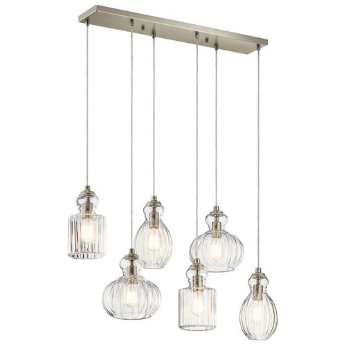 Riviera 6-Light Linear Chandelier in Brushed Nicke