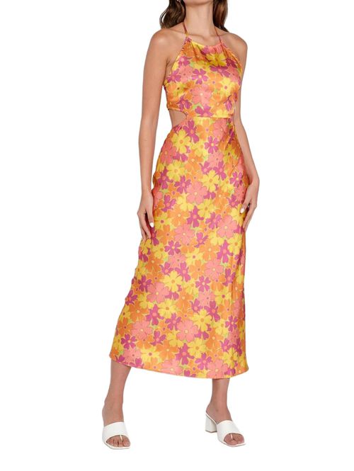 Recycled Satin Cutout Maxi Dress In Multi Print