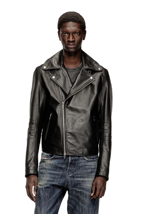 Biker jacket in waxed leather - Leather jackets - Man - Black