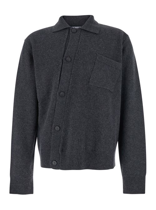 Wool Asymmetrical Cardigan — Gray