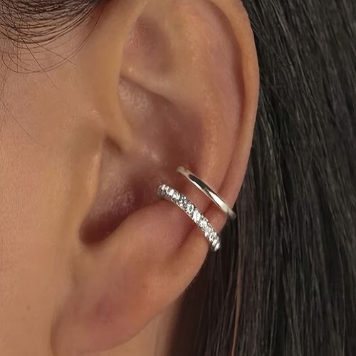 TEMU Minimalist Vintage Double Layered C-shaped Clip On Earring With Rhinestone, Suitable For Women's Daily Wear, Parties And Festiva