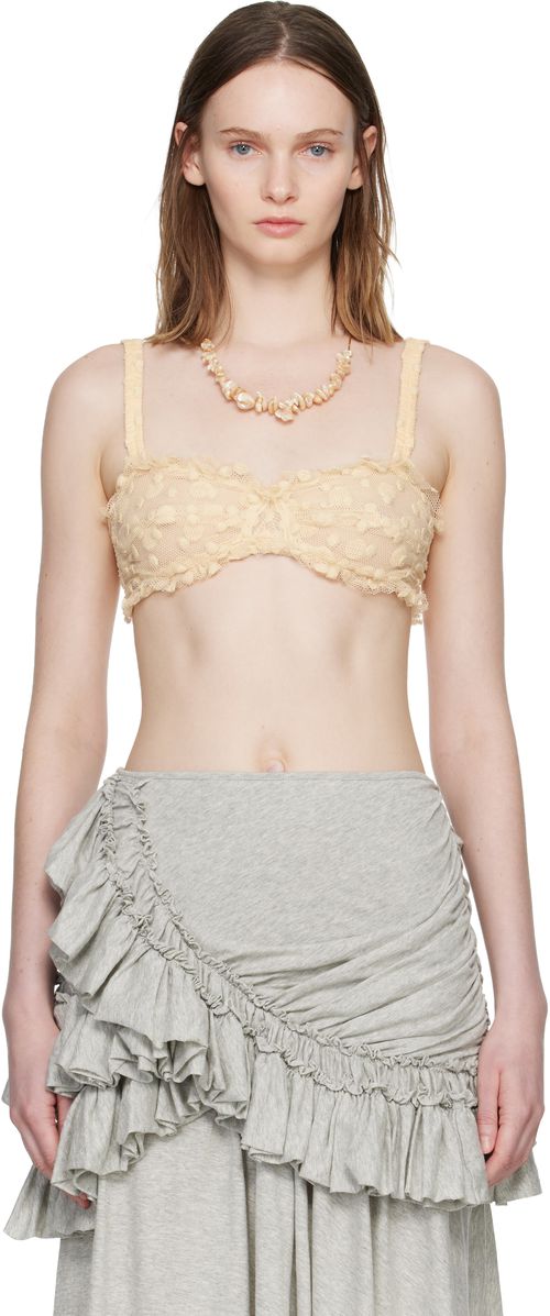 Beige Polka Dot Mesh Bralette