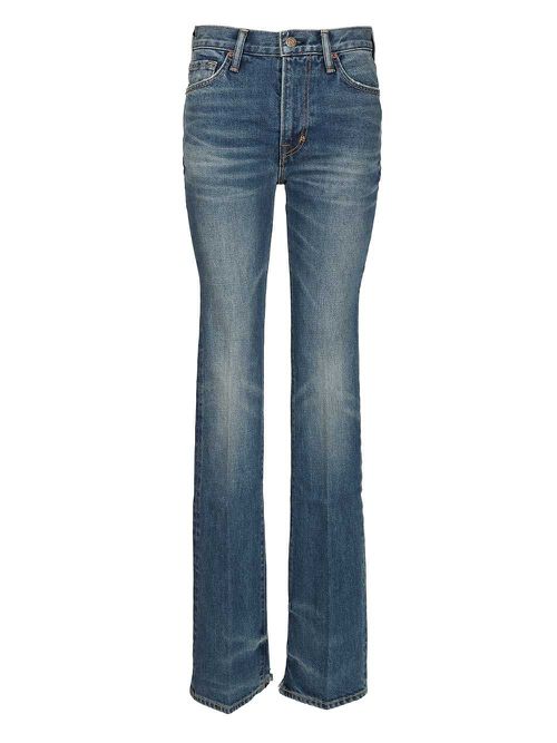 Japanese Stonewashed Comfort Denim Flare Pants Jeans Light Blue