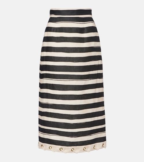 Rebellion striped linen midi skirt