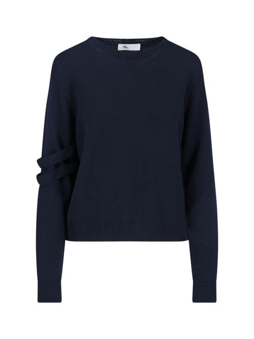 Double Strap Detail Sweater With Cropped Fit And Ribbed Cuffs