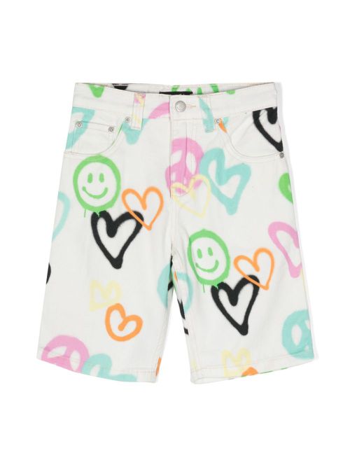 Art graffiti-print denim shorts - White