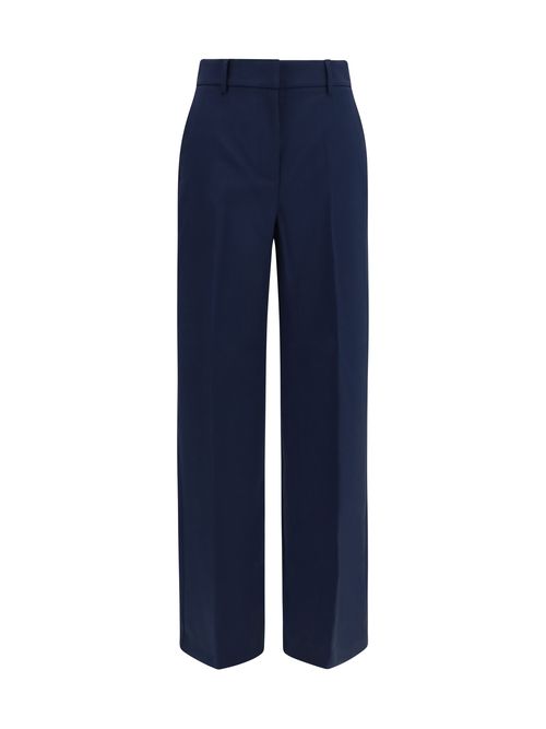 Stretch Wool Palazzo Trousers — Navy