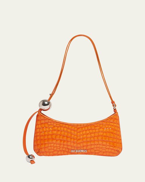 Le Bisou Perle Patent Croc-Embossed Shoulder Bag