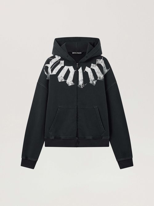 Big Neck Logo Zip Loose Hoodie Man  Black