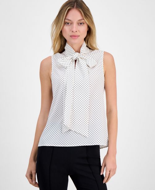Women's Sleeveless Dot Print Bow-Tie Blouse - White Dove / Anne Black