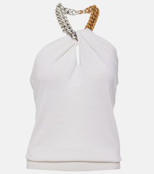Embellished halterneck wool top