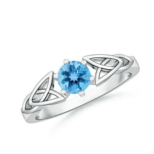Angara 0.6 Carat Solitaire Round Swiss Blue Topaz Celtic Knot Ring in Platinum