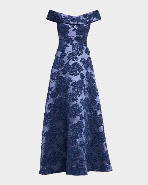Off-Shoulder Floral Jacquard Gown
