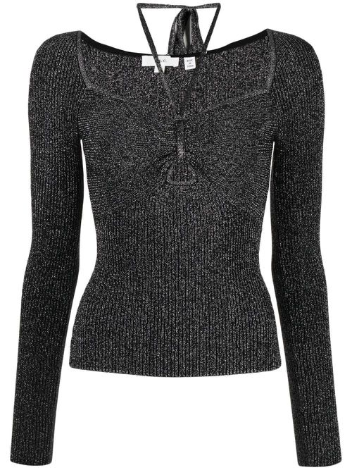 Mettalic-finish knitted blouse - Black