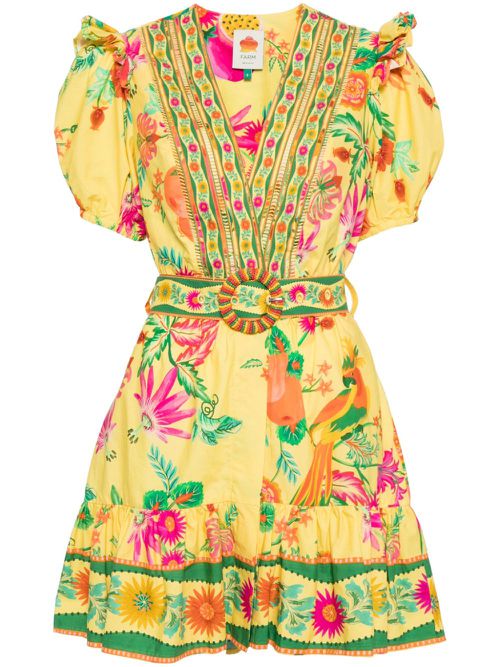 Delicate fruit garden cotton mini dress - Yellow