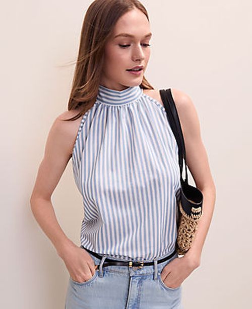 Ann Taylor Striped Mock Neck Halter Top