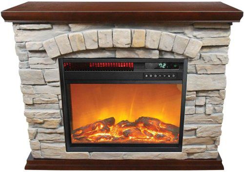 Large Square Infrared Faux Stone Fireplace - Black