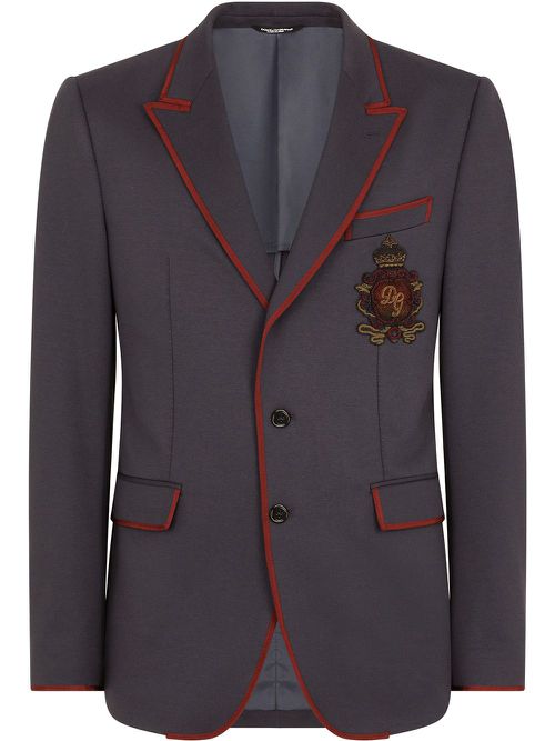 Virgin wool-blend patch-detail blazer - Blue