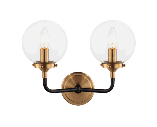 Aged Gold Brass Two Light Wall Sconce from the Particles Collection