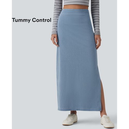 Halara Halara Flex™ High Waisted Tummy Control Denim Maxi Casual Skirt - Powder Blue Denim - XLregular