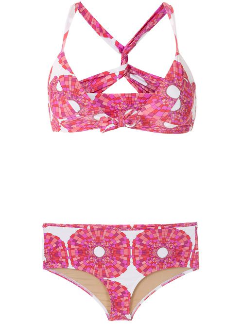 Abstract-print bikini set - White