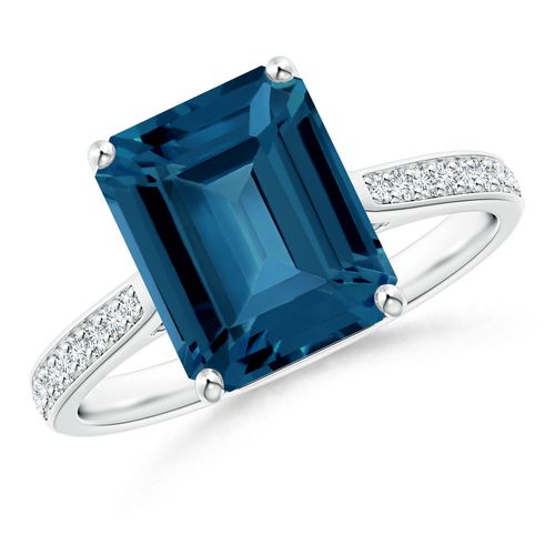 Angara 4.0 Carats Emerald-Cut London Blue Topaz Cocktail Ring with Diamonds in Platinum