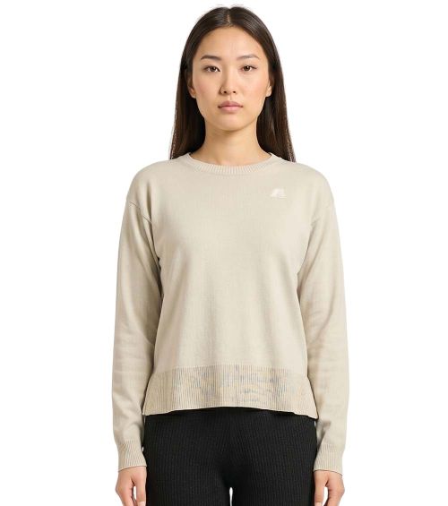 Beige Solid Crew Neck Sweater