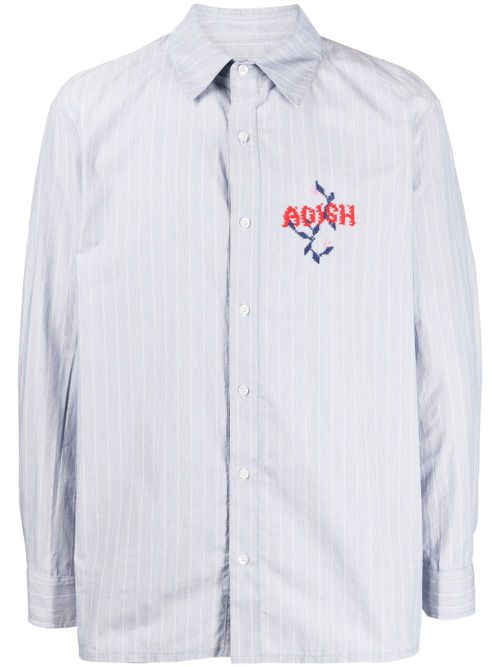 Nafnuf logo-embroidered striped shirt - Blue