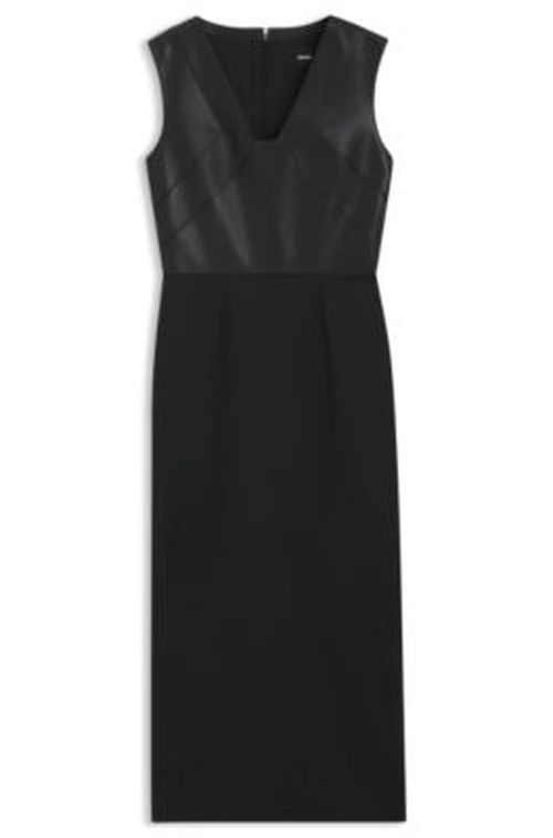 BOSS Leather-bodice dress in virgin wool - Black Women's Business Dresse