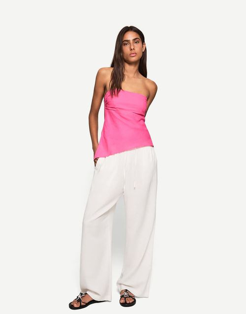 Linen blend bandeau top in bright pink