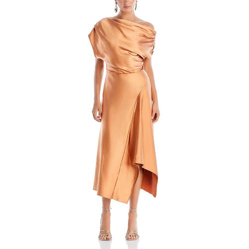 Jasmine Womens Satin Asymmetric Midi Dress