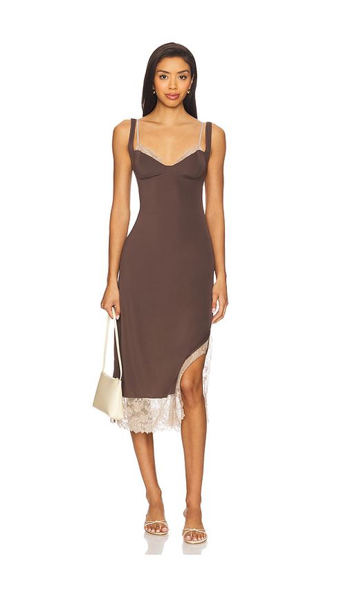 Free People x Intimately FP Party Crasher Midi Slip Dress In Mushroom & Double Espresso in Mushroom & Double Espresso. S also in