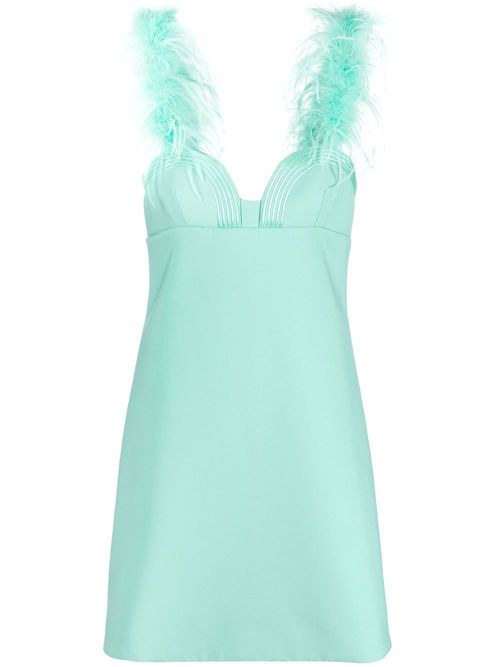 Feather-detail sweetheart-neck dress - Green
