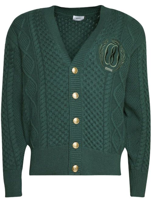 Logo-embroidered merino cardigan - Green