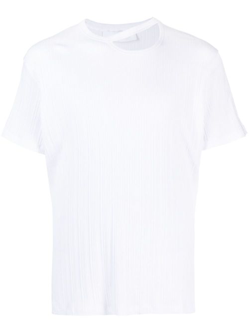 Cut-out plissé cotton T-shirt - White