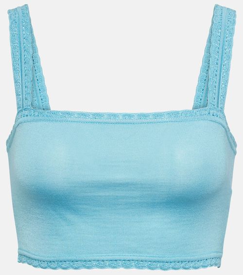 Lace-trimmed silk crop top
