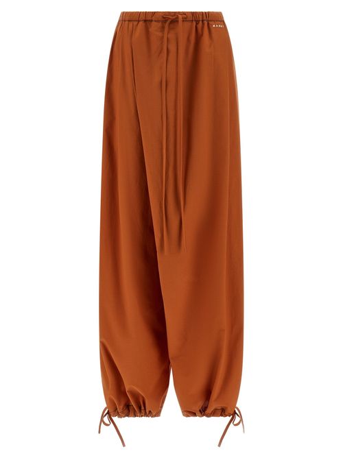 Diagonal Draping Cotton Poplin Trousers — Rust