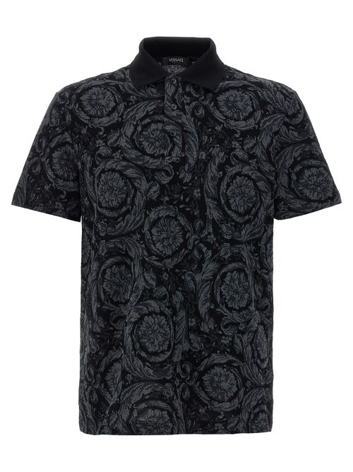Baroque Jacquard Cotton Polo Shirt — Black