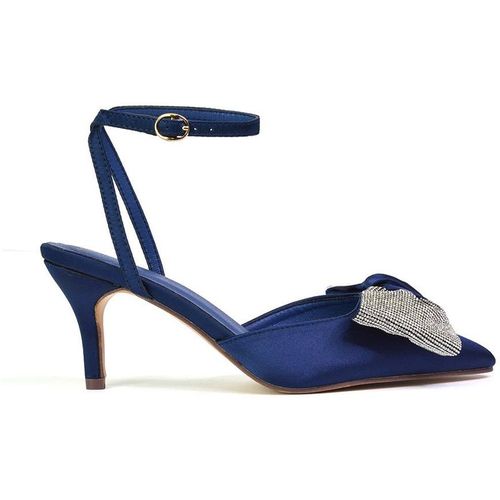 XY London Women's 'Solene' Diamante Bow Pointed Toe Court Shoes Mid Stiletto Bridal Heels in Navy