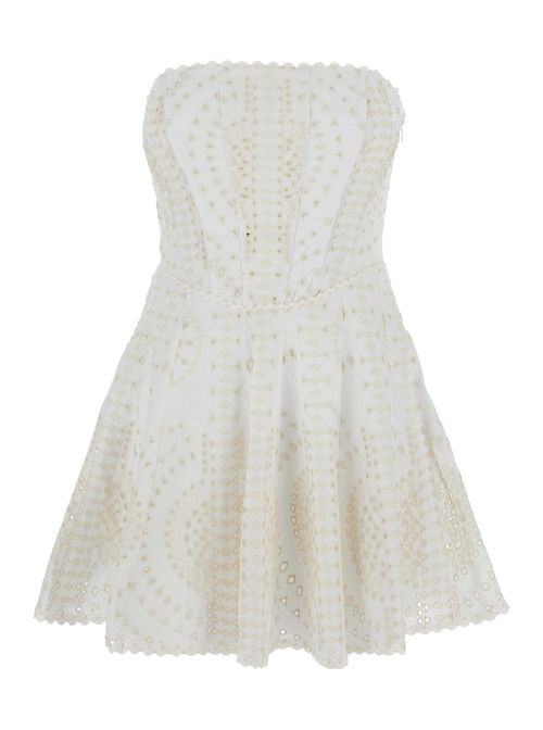 Eyelet Embroidery Flounce Dress — White
