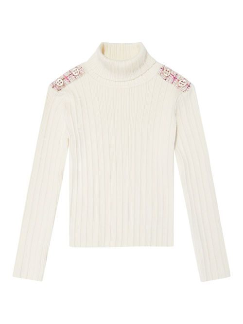 Button-detail knitted jumper - White