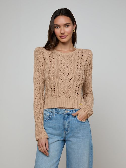 Mio Cabled Pullover In Soft Camel